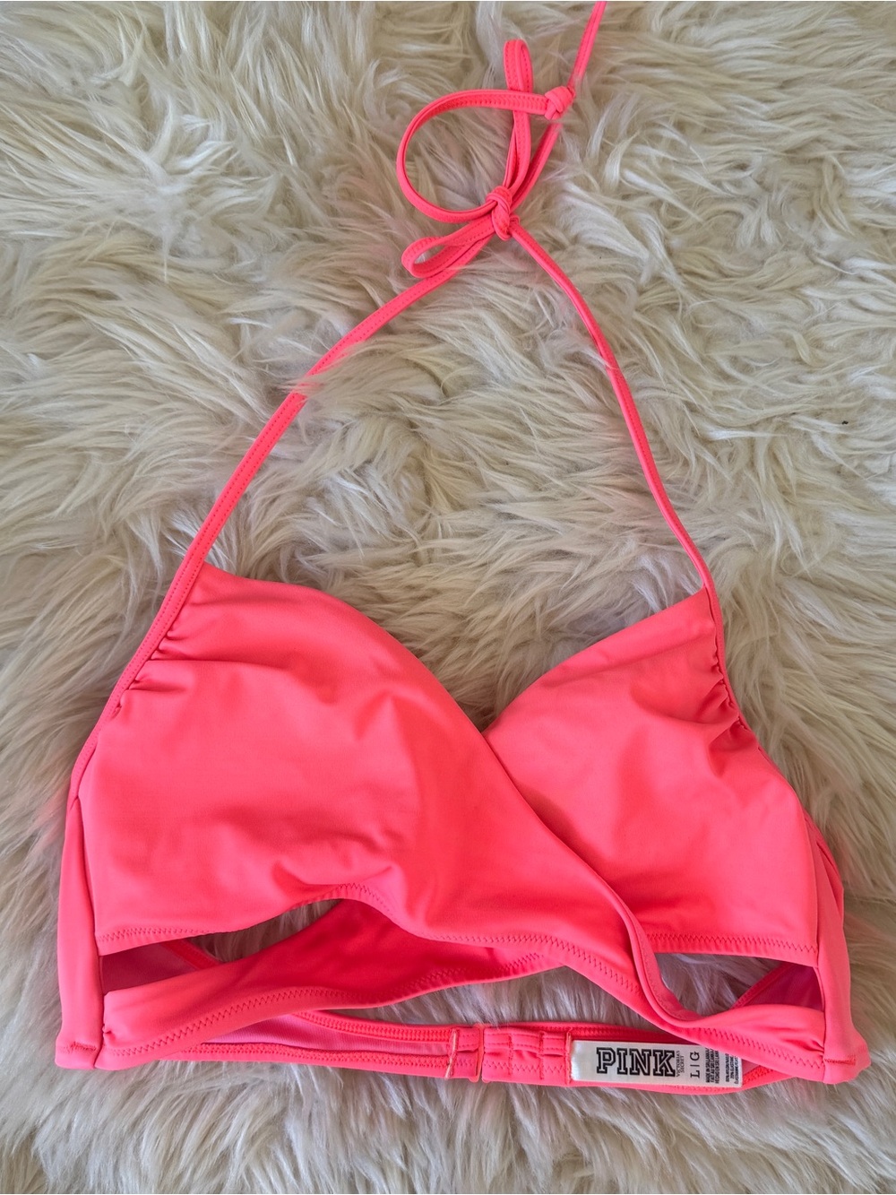 PINK Victoria's Secret Neon Coral Halter cross over Bikini Top